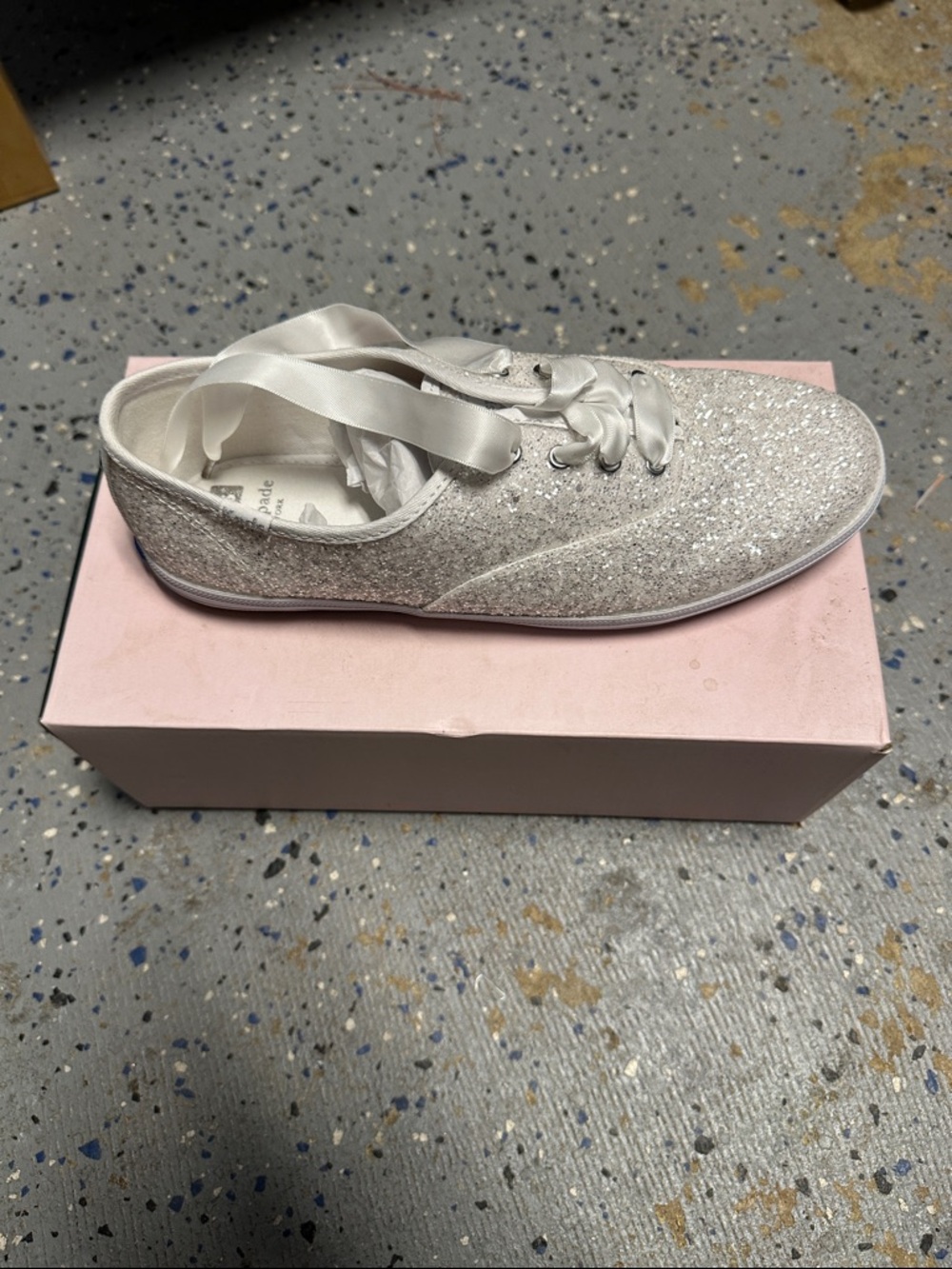 Women's Glitter Satin Lace-Up Sneakers in White